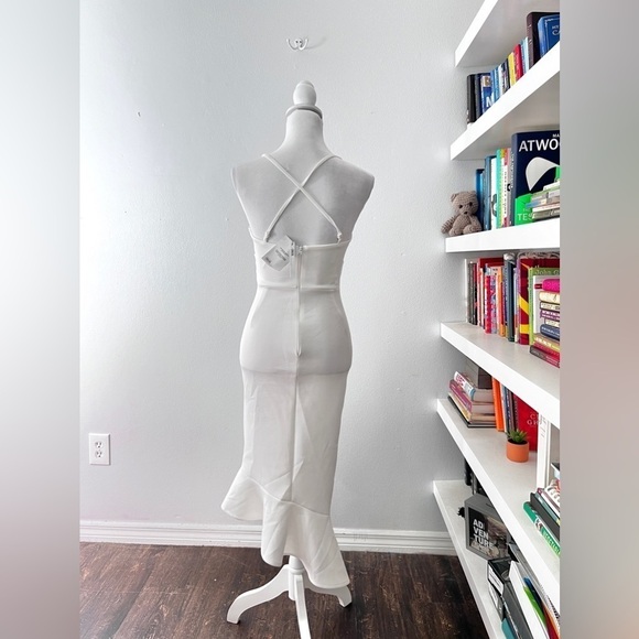 ASOS White scuba material midi asymmetrical wedding bridal dress size 6 - Picture 6 of 16